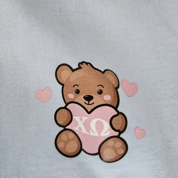 Gildan Light Blue Chi Omega Crewneck Sweatshirt with Teddy Bear - Picture 3 of 4